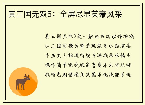真三国无双5：全屏尽显英豪风采