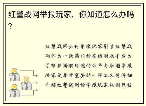 红警战网举报玩家，你知道怎么办吗？