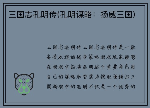 三国志孔明传(孔明谋略：扬威三国)